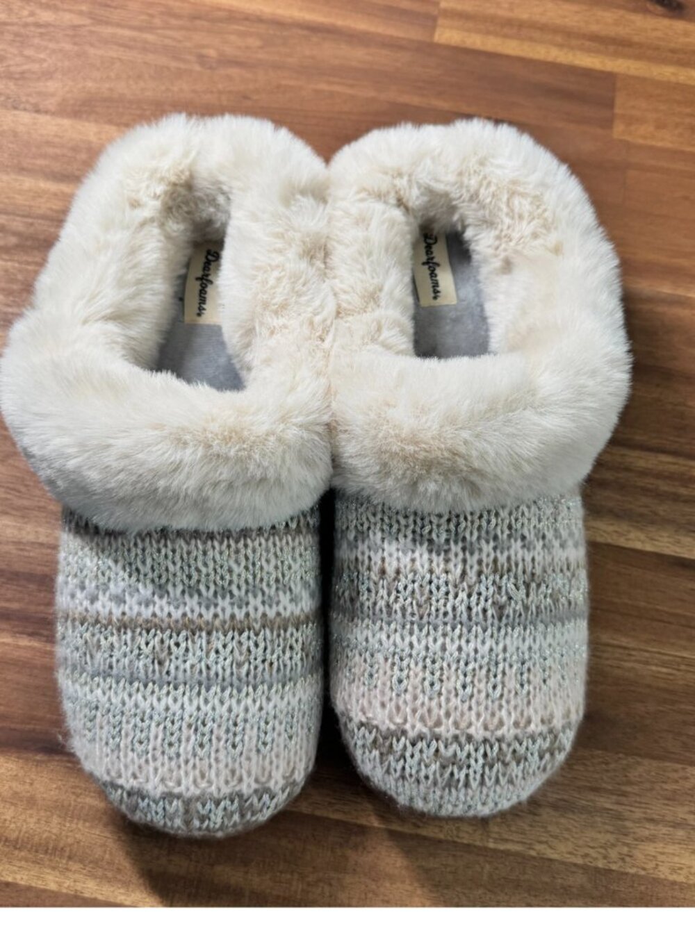 Dearfoams Women's Memory Foam Quilted Slippers Faux Fur Size US11-12 XLarge